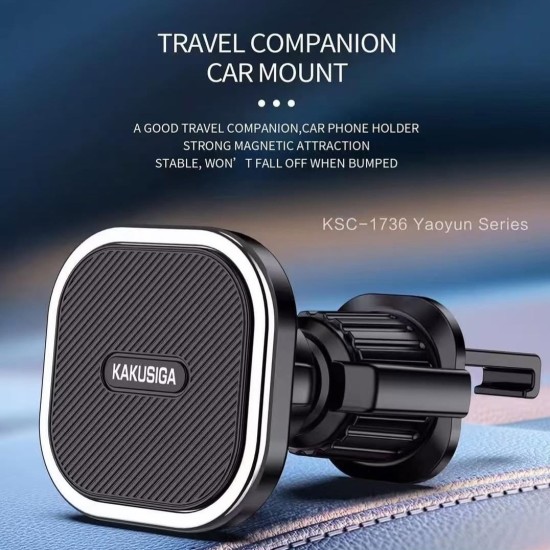 Suport Auto Magnetic pentru Telefon Kakusiga KSC-1736, Prindere Ventilatie cu Cleme, Rotire 360, Compatibil Universal, Negru