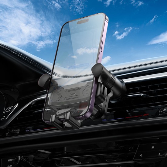 Suport Auto Telefon Hoco H66, Gravity, Prindere Ventilatie, Rotire 360, Compatibil Universal, Negru