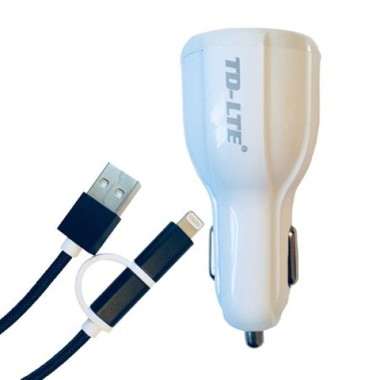 Kit Incarcator Auto, Accesorii GSM 2in1 Incarcare Auto, conector Lightning+MicroUSB