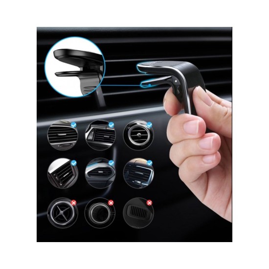 Suport auto pentru telefon, prindere pe grila de ventilatie magnetic , Auriu