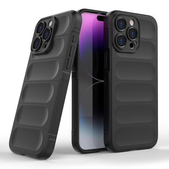 Husa wave, compatibila cu IPhone 15 Pro, Grip Anti-Soc, Tpu, Night  Black