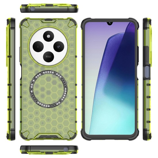 Husa compatibil cu Xiaomi Redmi 14C cu protectie spate si margini anti-soc, Verde – Model Fagure Husa compatibil cu Xiaomi Redmi 14C cu protectie spate si margini anti-soc, Verde – Model Fagure