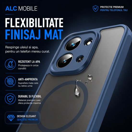 Husa Matte MagSafe pentru Xiaomi Redmi 15C [173MM], protectie completa, contur Albastru