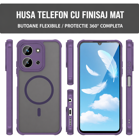 Husa Matte MagSafe pentru Xiaomi Redmi 15C [173MM], protectie completa, contur Mov