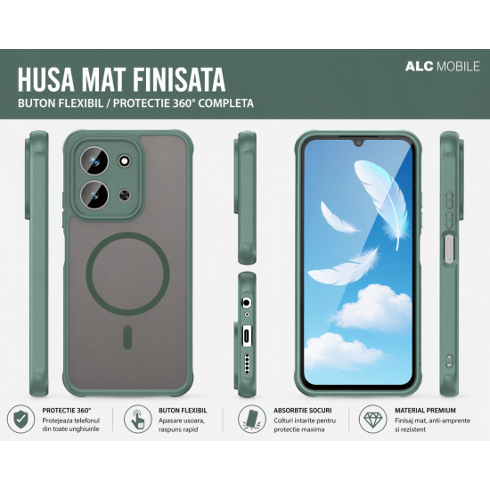 Husa Matte MagSafe pentru Xiaomi Redmi 15C [173MM], protectie completa, contur Verde