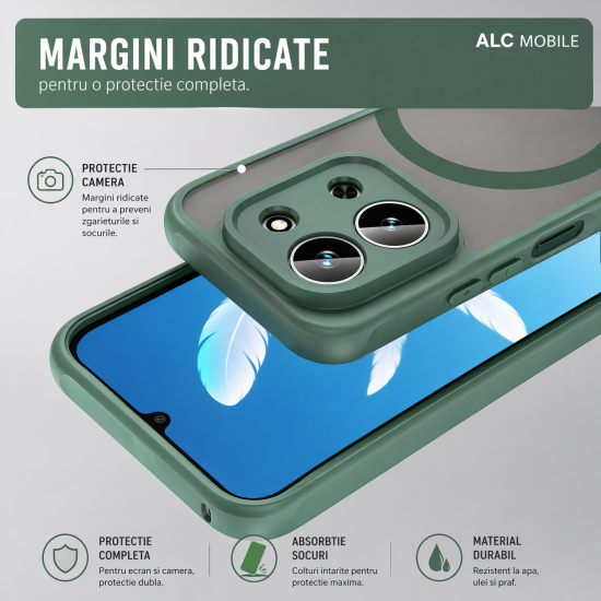 Husa Matte MagSafe pentru Xiaomi Redmi 15C [173MM], protectie completa, contur Verde