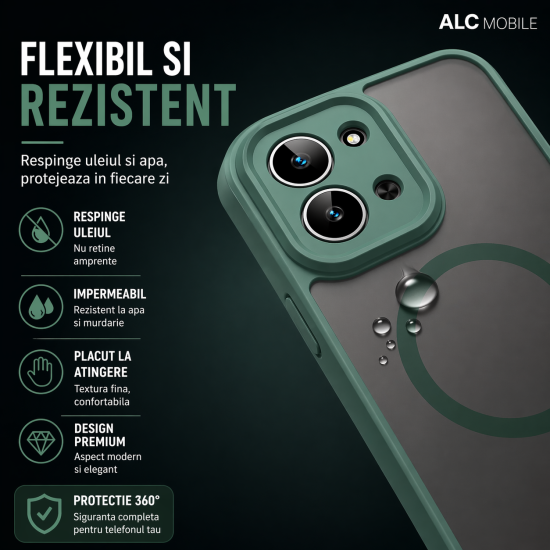 Husa Matte MagSafe pentru Xiaomi Redmi 15C [173MM], protectie completa, contur Verde