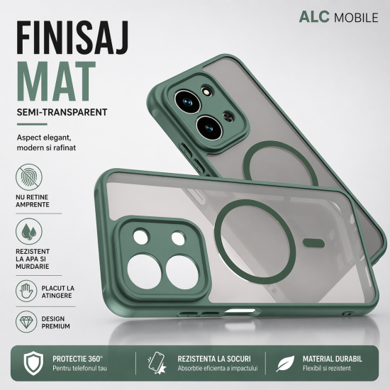 Husa Matte MagSafe pentru Xiaomi Redmi 15C [173MM], protectie completa, contur Verde