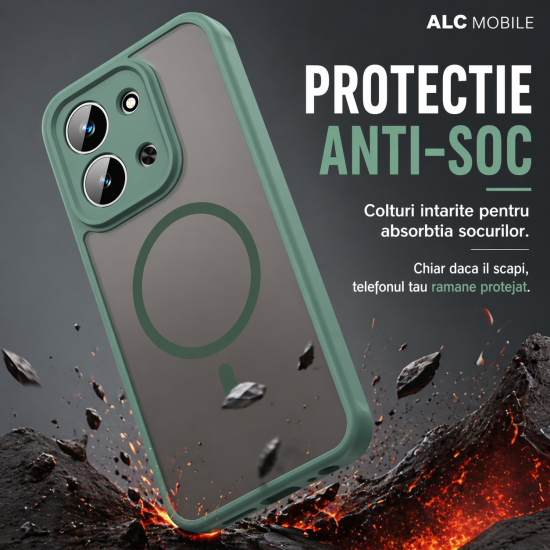 Husa Matte MagSafe pentru Xiaomi Redmi 15C [173MM], protectie completa, contur Verde