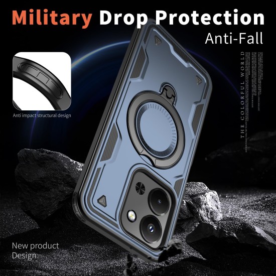 Husa military armour cu inel metalic, ALC MOBILE, compatibila cu Xiaomi Redmi 15C, Albastru