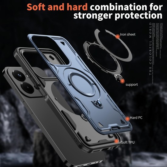 Husa military armour cu inel metalic, ALC MOBILE, compatibila cu Xiaomi Redmi 15C, Albastru