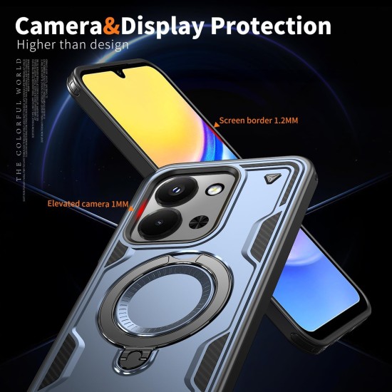 Husa military armour cu inel metalic, ALC MOBILE, compatibila cu Xiaomi Redmi 15C, Albastru