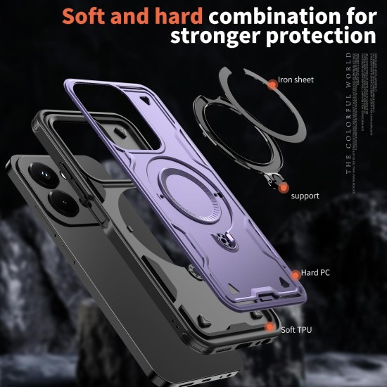 Husa military armour cu inel metalic, ALC MOBILE, compatibila cu Xiaomi Redmi 15C, Mov