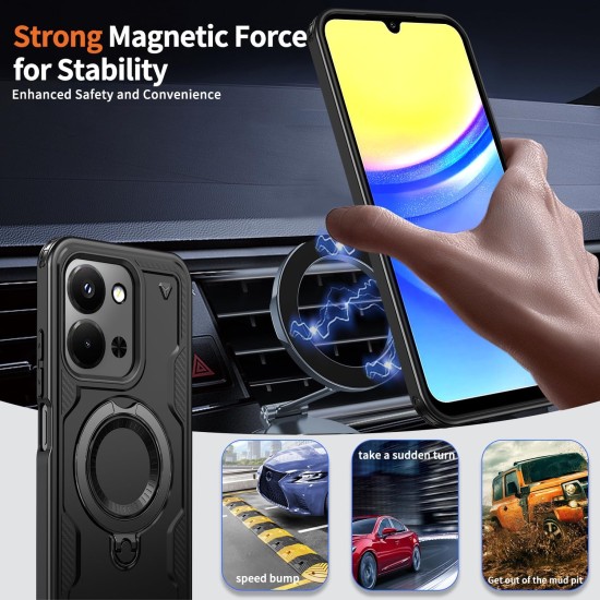 Husa military armour cu inel metalic, ALC MOBILE, compatibila cu Xiaomi Redmi 15C, Negru