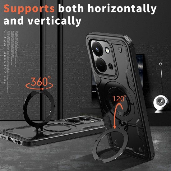 Husa military armour cu inel metalic, ALC MOBILE, compatibila cu Xiaomi Redmi 15C, Negru