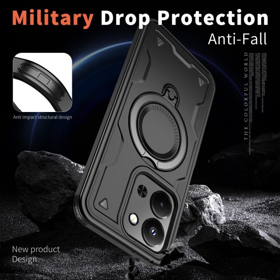 Husa military armour cu inel metalic, ALC MOBILE, compatibila cu Xiaomi Redmi 15C, Negru