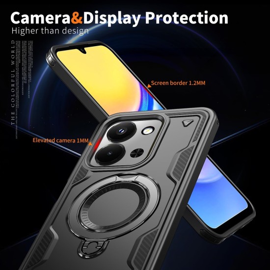 Husa military armour cu inel metalic, ALC MOBILE, compatibila cu Xiaomi Redmi 15C, Negru