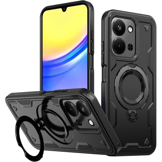 Husa military armour cu inel metalic, ALC MOBILE, compatibila cu Xiaomi Redmi 15C, Negru