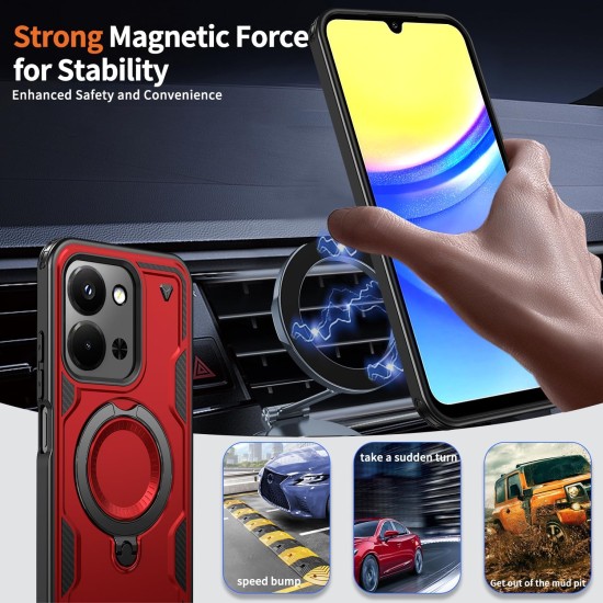 Husa military armour cu inel metalic, ALC MOBILE, compatibila cu Xiaomi Redmi 15C, Rosu