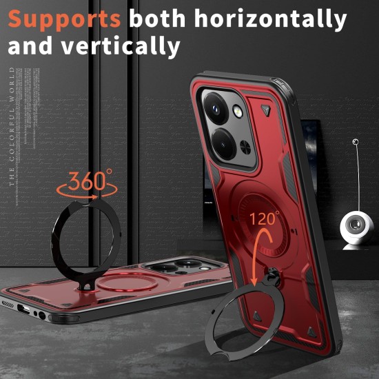 Husa military armour cu inel metalic, ALC MOBILE, compatibila cu Xiaomi Redmi 15C, Rosu