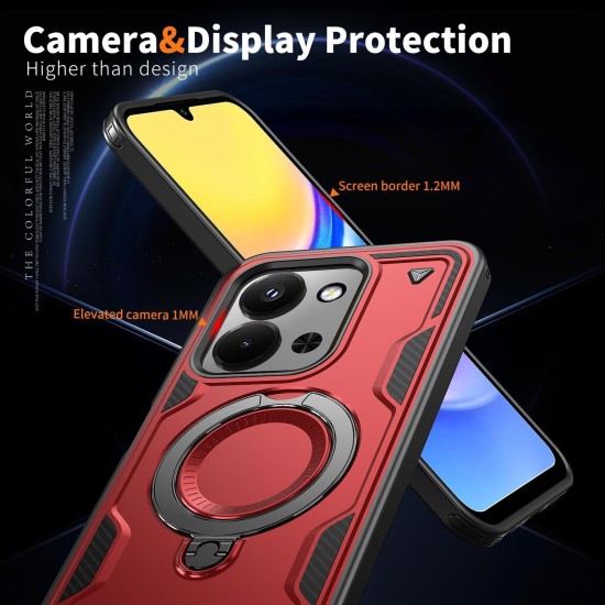 Husa military armour cu inel metalic, ALC MOBILE, compatibila cu Xiaomi Redmi 15C, Rosu