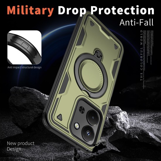 Husa military armour cu inel metalic, ALC MOBILE, compatibila cu Xiaomi Redmi 15C, Verde