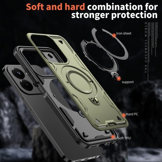 Husa military armour cu inel metalic, ALC MOBILE, compatibila cu Xiaomi Redmi 15C, Verde