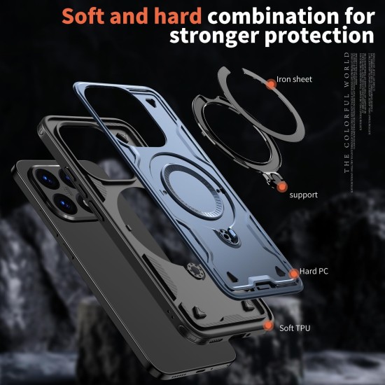 Husa military armour cu inel metalic, ALC MOBILE, compatibila cu Xiaomi Redmi 15T, Albastru