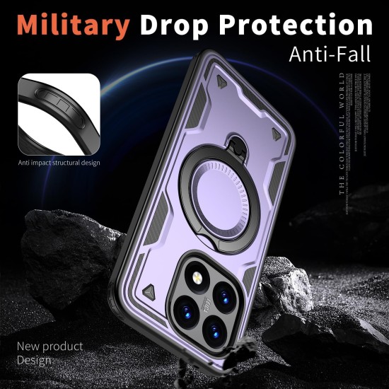 Husa military armour cu inel metalic, ALC MOBILE, compatibila cu Xiaomi Redmi 15T, Mov