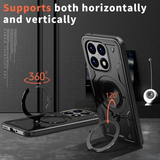 Husa military armour cu inel metalic, ALC MOBILE, compatibila cu Xiaomi Redmi 15T, Negru