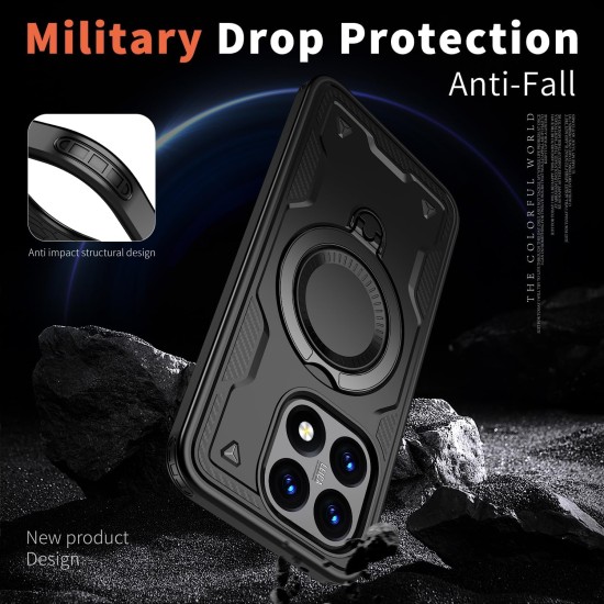 Husa military armour cu inel metalic, ALC MOBILE, compatibila cu Xiaomi Redmi 15T, Negru