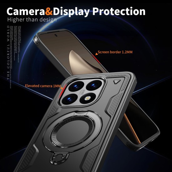 Husa military armour cu inel metalic, ALC MOBILE, compatibila cu Xiaomi Redmi 15T, Negru