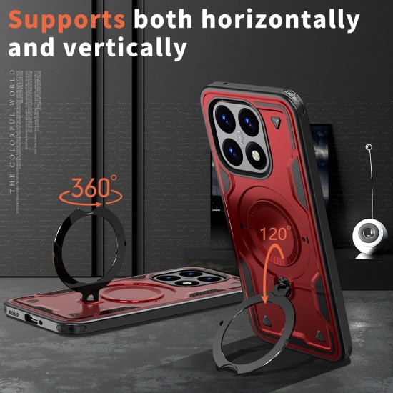 Husa military armour cu inel metalic, ALC MOBILE, compatibila cu Xiaomi Redmi 15T, Rosu