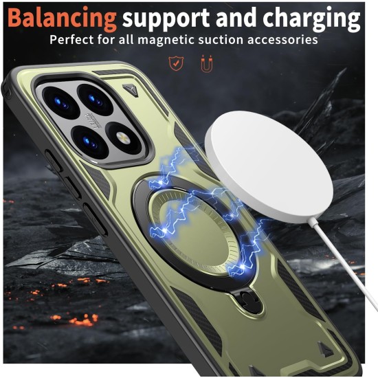 Husa military armour cu inel metalic, ALC MOBILE, compatibila cu Xiaomi Redmi 15T, Verde