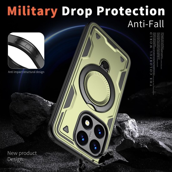 Husa military armour cu inel metalic, ALC MOBILE, compatibila cu Xiaomi Redmi 15T, Verde