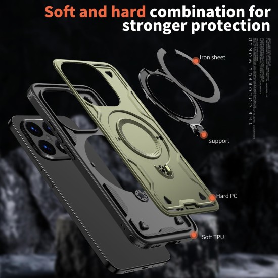 Husa military armour cu inel metalic, ALC MOBILE, compatibila cu Xiaomi Redmi 15T, Verde