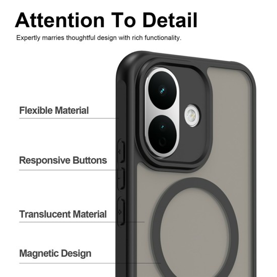 Husa pentru Xiaomi Redmi Note 17, Matte, compatibila cu MagSafe, Protectie 360, Anti-Soc, Negru