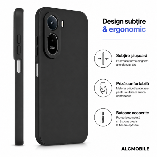 Husa Soft Touch, slim, ALC Mobile, anti soc, compatibila cu Xiaomi Redmi A7 Pro, Negru Tpu