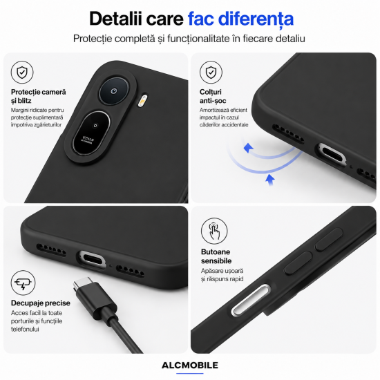 Husa Soft Touch, slim, ALC Mobile, anti soc, compatibila cu Xiaomi Redmi A7 Pro, Negru Tpu